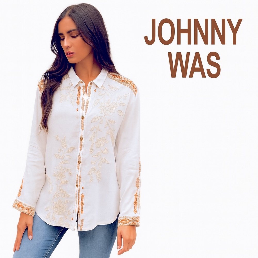 Johnny Was Chai Embroidered Blouse